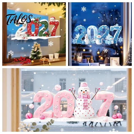 New Year Glass Decal Decorations 2027 Christmas Static Window Clings, Snowman Snowflake Holly Stickers, Festive Home Ornaments Reusable Xmas