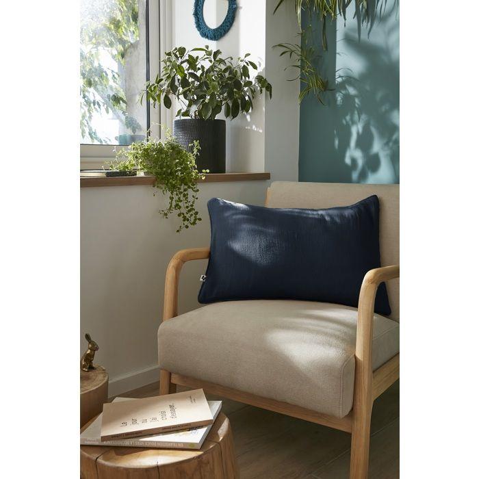 Coussin déhoussable 40 x 60 cm GAIA Bleu nuit – Gaze de coton avec passepoil élégant