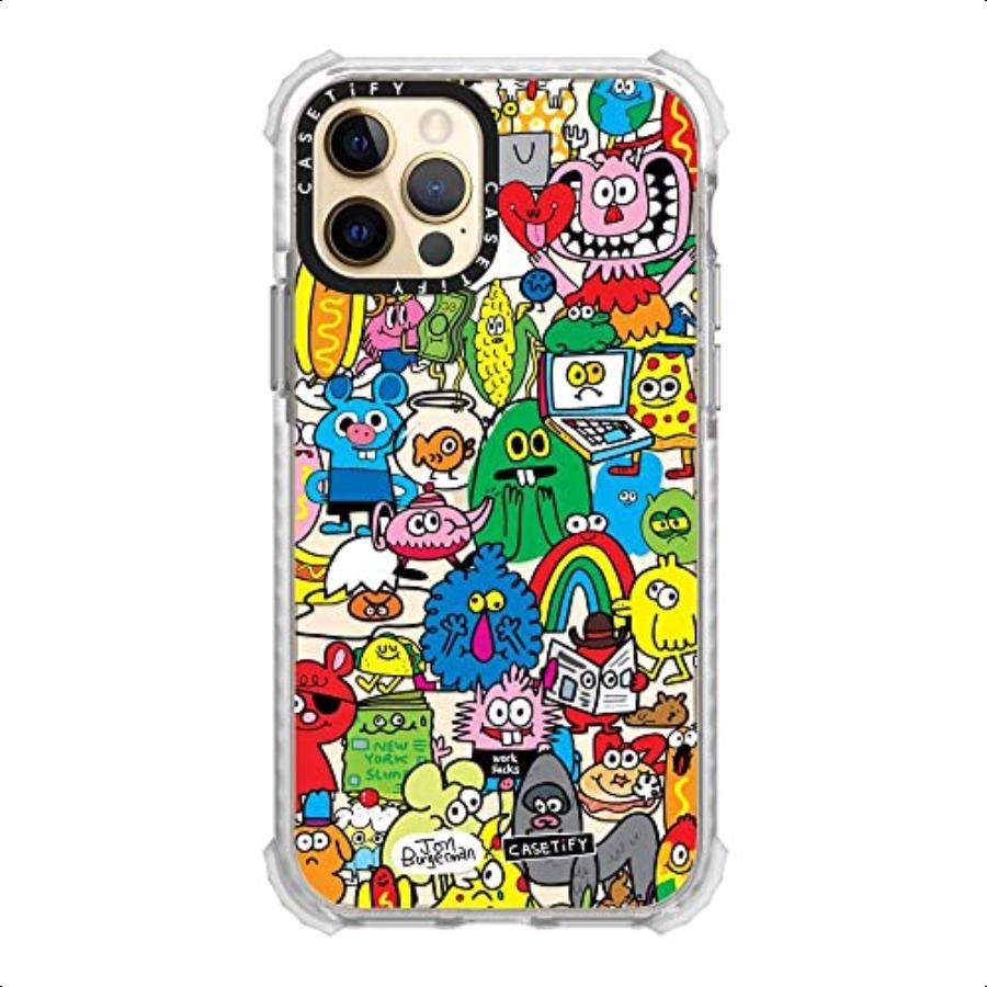 CASETiFY Ultra Impact Case for iPhone 12 iPhone 12 Pro Fun Friends by Jon Burgerman Clear Frost