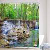 Scenic Forest Waterfall Shower Curtain Tropical Jungle Plants Trees Lake Nature Landscape Wall Hanging Bathroom Decor Curtains