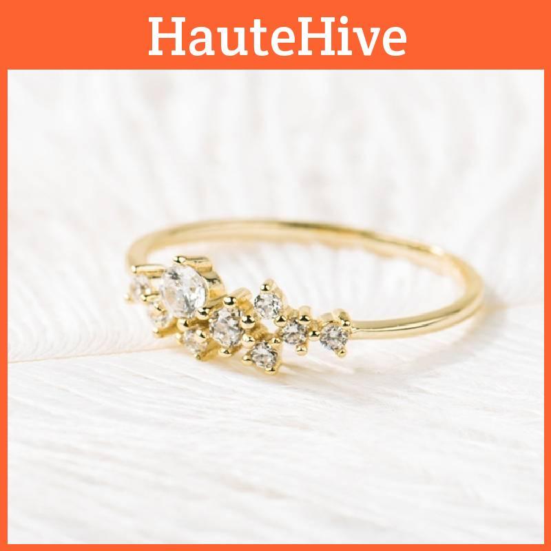 Elegant 18k Gold Plated Diamond Ring For Women With Floral Design And Adjustable Sizes
