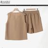 ZANZEA Women Sleeveless Tank Tops and Shorts Summer Two Piece Suit Sets