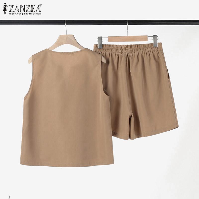 ZANZEA Women Sleeveless Tank Tops and Shorts Summer Two Piece Suit Sets
