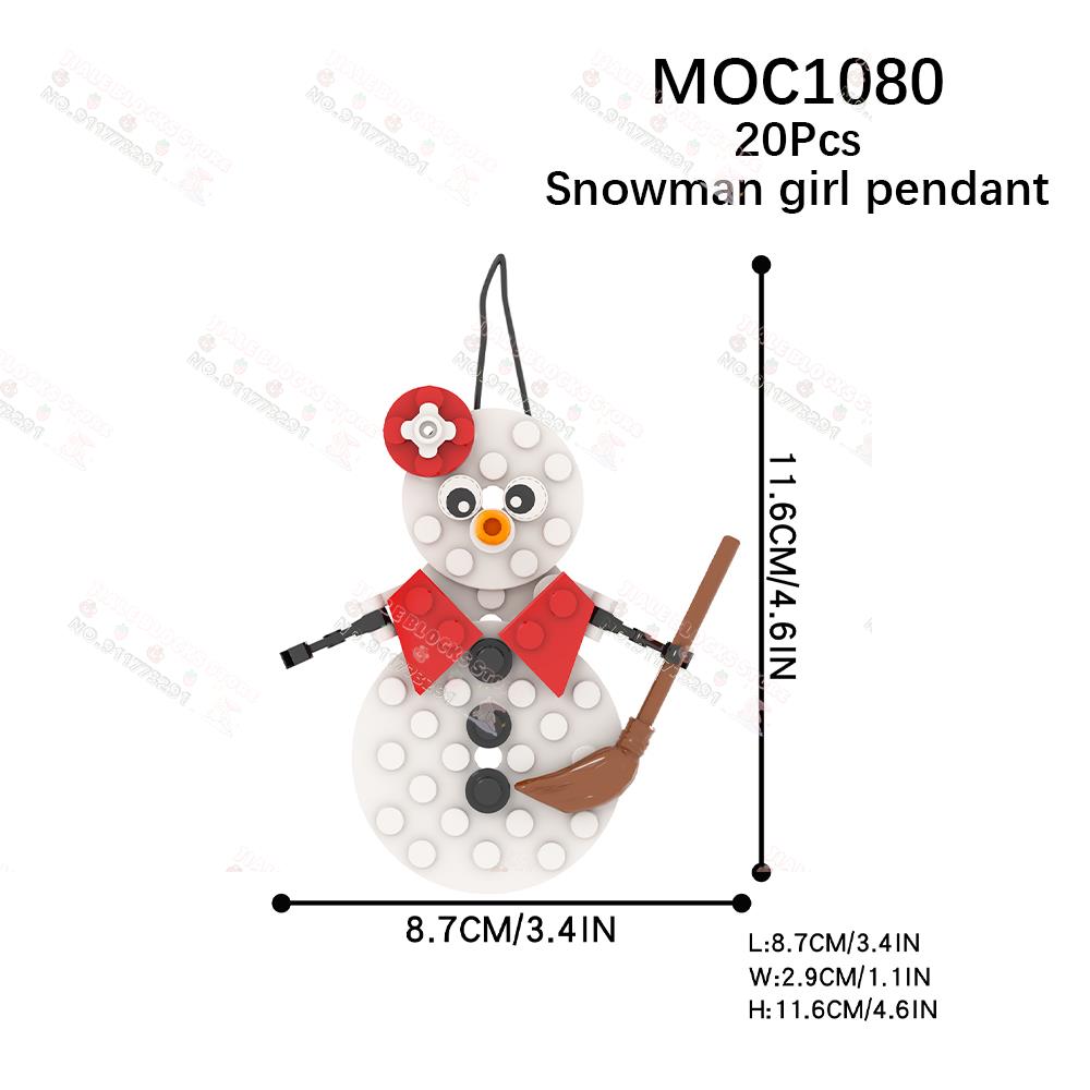 Christmas Pendant MOC Building Blocks Creative Wreath Snowflake Penguin Santa Claus Decorations Model DIY Assembly Toys For Kids