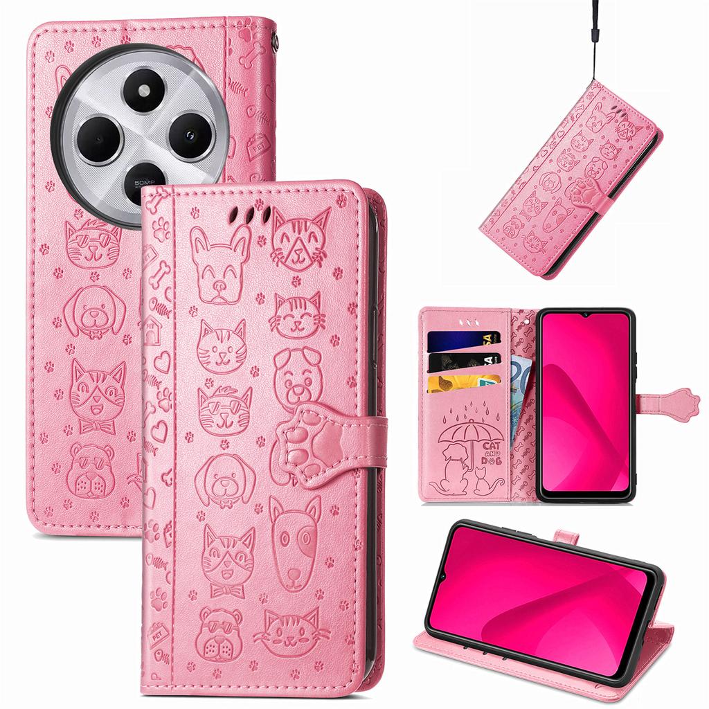 Leather Phone Case For Xiaomi Redmi 14C 4G/14R 5G/Poco C75 4G Wallet Flip Phone Cover Cute Cat Dog Pattern