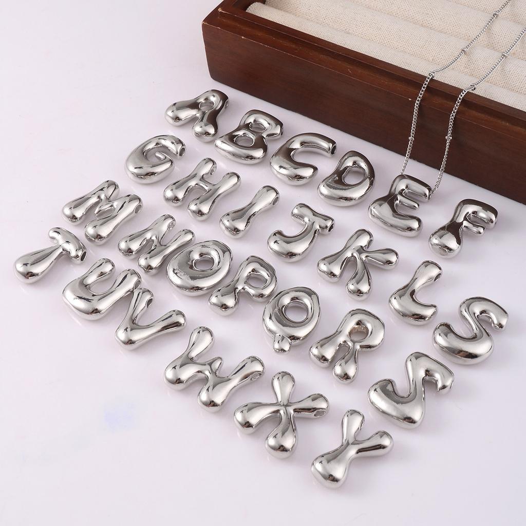 Creative A-Z Balloon Bubble Letter Pendant Necklace for Women Silver Plated Chunky Stainless Steel Necklaces  Gift