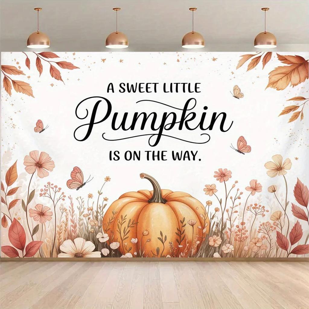 2D flat background banner with the theme pattern of "Sweet Little Pumpkin is Coming" and fabric materialDJH