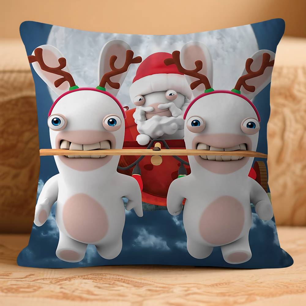 Niedlicher Cartoon-Kissenbezug „I-InvasionS Rabbids“, abnehmbar und waschbar – Weiches Leinen für jede Jahreszeit