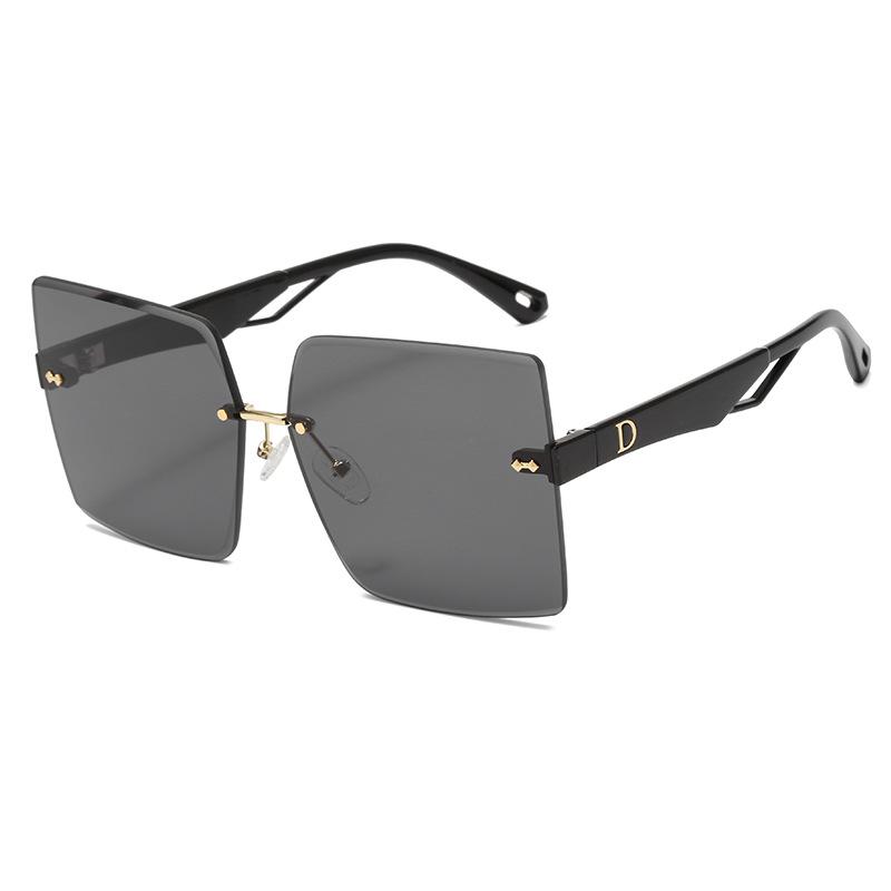 Trimmed Rimless Sunglasses, Large Frame Trendy Sunglasses, Women'S Big Face Plain Glasses