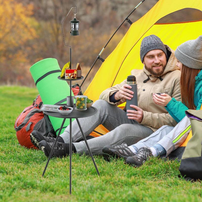 

Folding Cocktail Table Double Layer Small Folding Table Compact Beach Camp Accessories Backpacking Tool For BBQ Picnics Beach чорний
