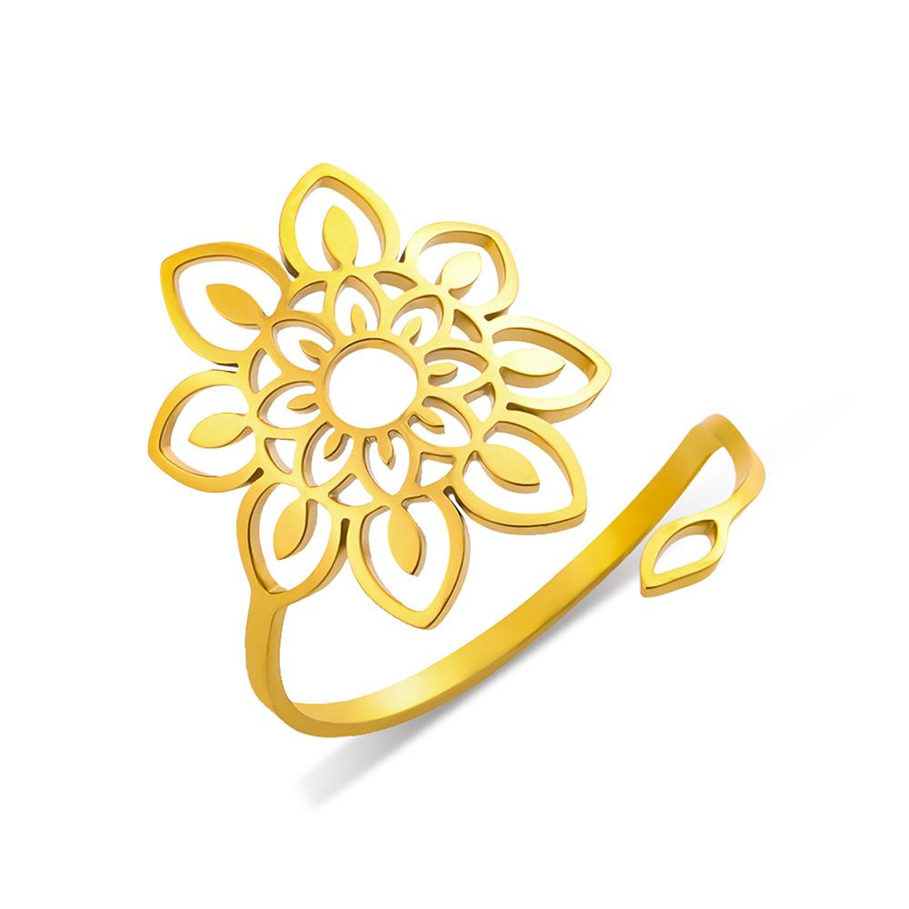 Dawapara Sacred Geometry Mandala Ring Lotus Flower Adjustable Women Ring Stainless Steel Buddhist Yoga Jewelry Spiritual Gift