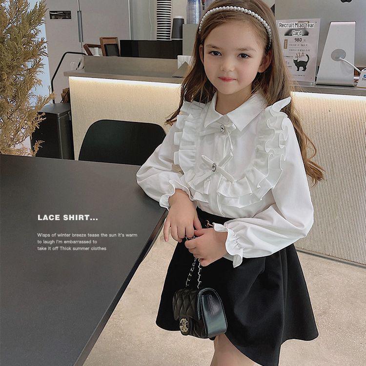 2024 Spring Girls' Ruffled French Princess Long Sleeve Flare Cuff Shirt
