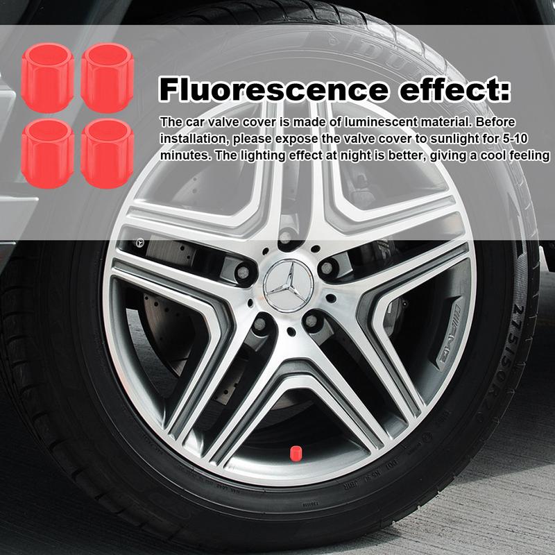 4Pcs Car Glow In The Dark Tire Valve Cap Motorcycle Bike Wheel Nozzle Night Glowing Fluorescent Decor Tyre Valve Stem Caps