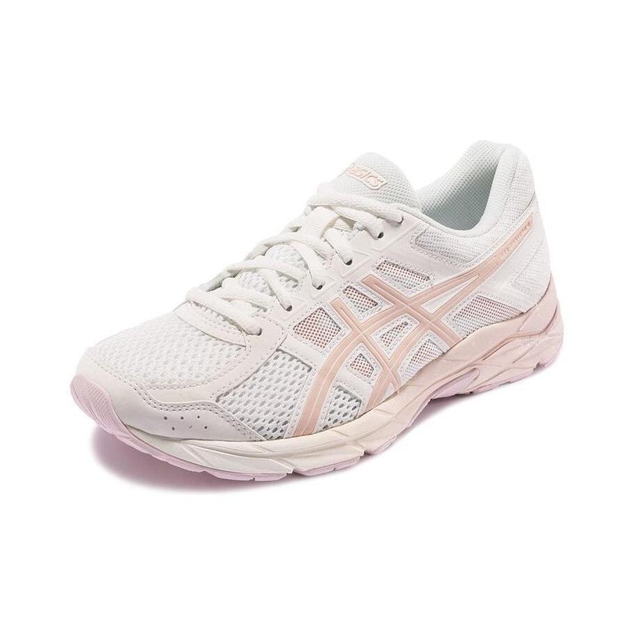 Asics Gel-Contend 4 Bequemes Frisches Gewebe Synthetisches Leder Dämpfung Atmungsaktiv Low-Top Lässige Laufschuhe Damen Sneaker Weiß Rosa T8D9Q-105