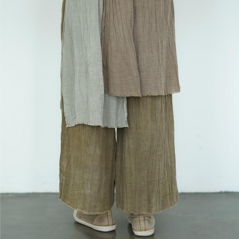 Johnature Women Vintage Patchwork Wide Leg Pants Elastic Waist Trousers Summer Loose Ankle Length Pants