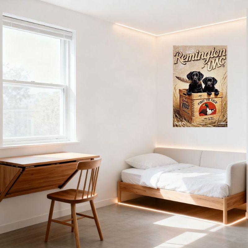 Remington UMC Black Labrador Puppies Hunting Theme Metal Tin Sign Vintage Field Duck Art Wall Decor for Man Cave Bar Home Office