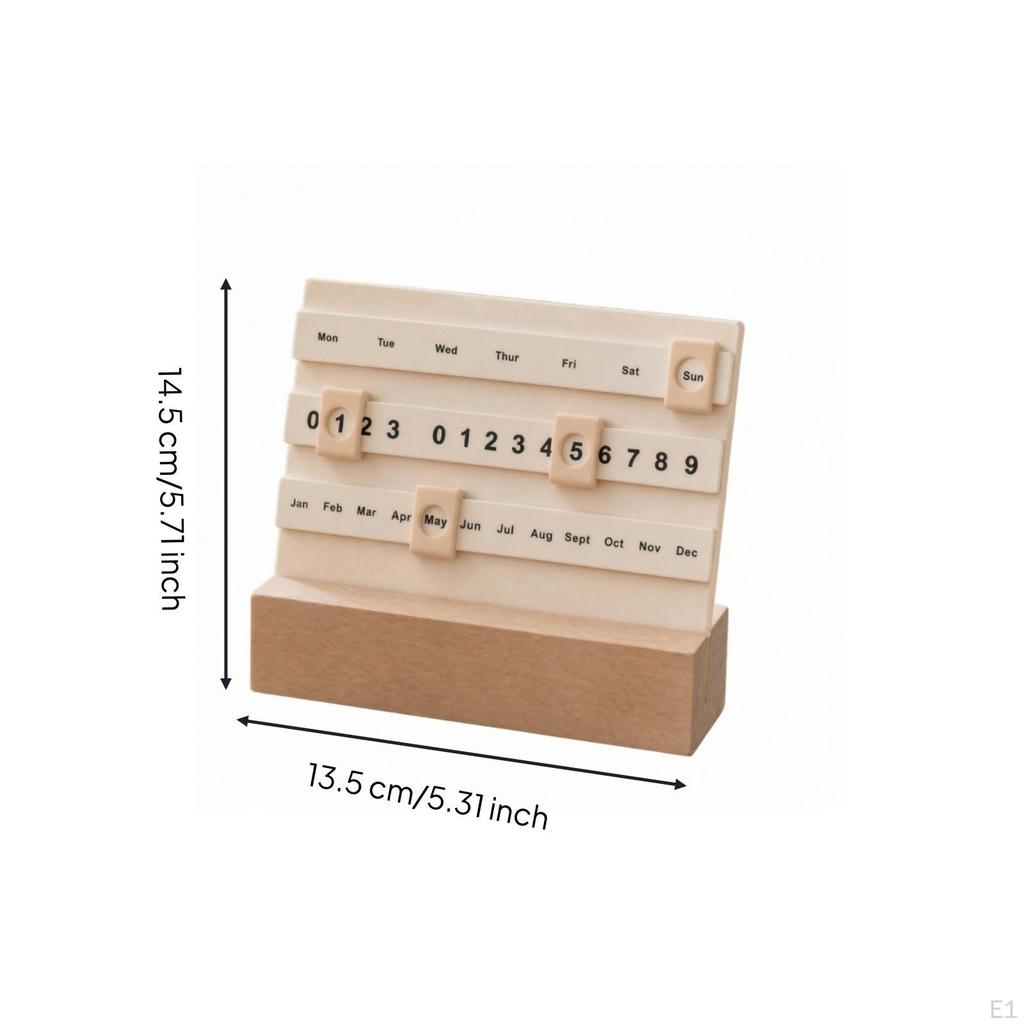 Wooden Perpetual Calendar Freestanding Sliding Date Tracker Reusable