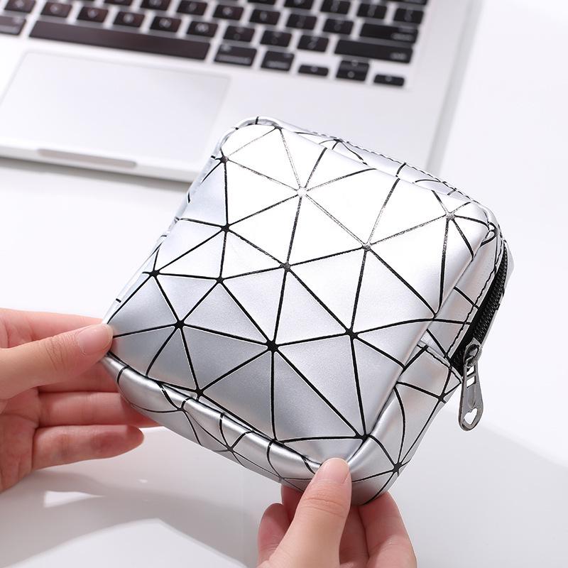 PU Multi-Purpose Diamond Pattern Sanitary Napkin Bag: Portable Menstrual Pad, Lipstick, & Coin Purse for Girls