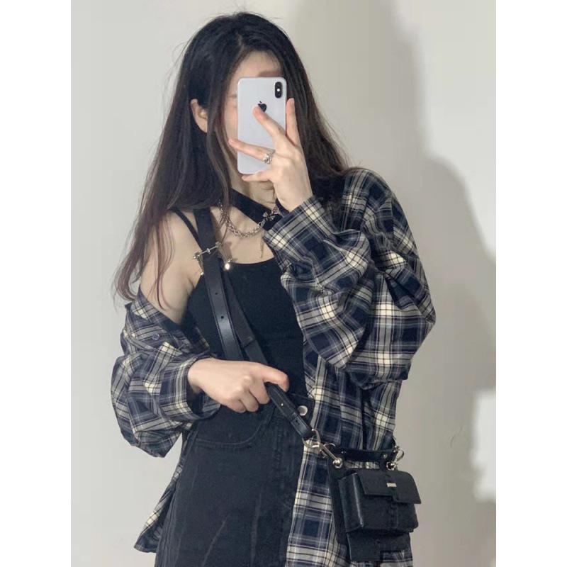 Plaid Mid-Length Influencer Shirt: Women's Trendy Spring & Autumn Long Sleeve Top 2025 Design