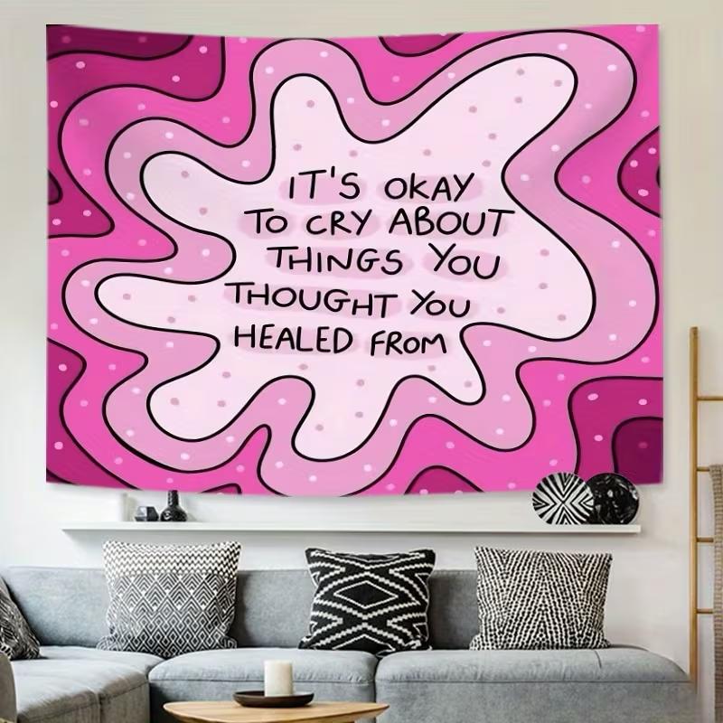 

VIKAMA Dopamine Pink Healing Quote Tapestry Emotional Value English Phrase Wall Hanging for Bedroom Living Room Dorm Decor 74x94cm(29x37in)