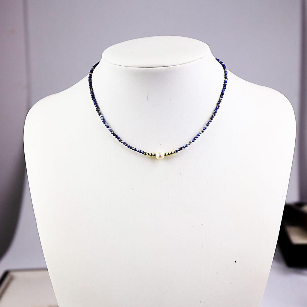 Women's Light Luxury Lapis Lazuli & Freshwater Pearl Necklace – Elegant, Simple, & Fashionable Clavicle Chain