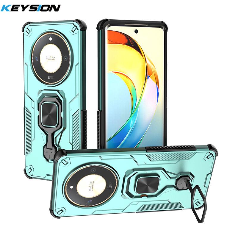 KEYSION Shockproof Armor Case for Honor X9b 5G Silicone+PC Upright Metal Live Ring Stand Phone Cover for Huawei Magic 6 Lite 5G