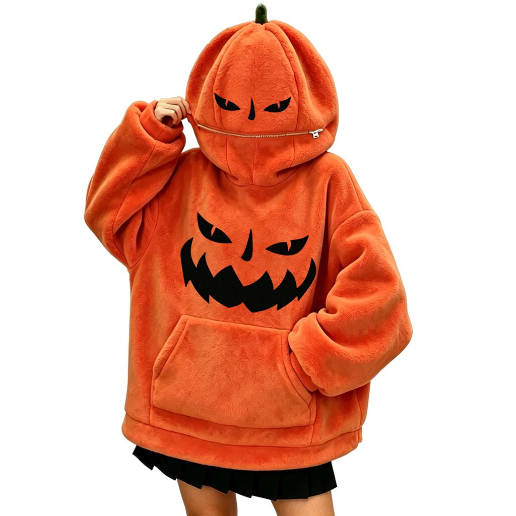 Pullover Hoodie mit Kürbisdruck für