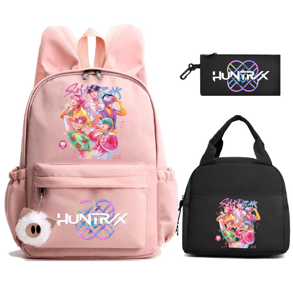 3Pcs/set K-Pop Demon Hunters Printed Backpack with Lunch Bag Pengcil Case for Teenager Girl Boy Back To School Bookbag Large Capacity Travel Bag