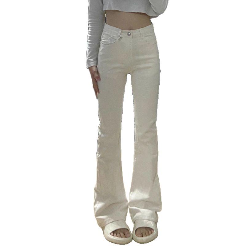 Plus Size Women's Elastic White Micro Flare High Waist Jeans - Slimming Autumn 2025 Collection