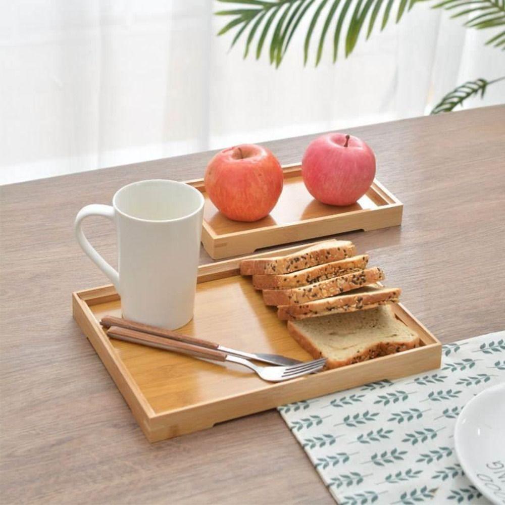 Solid Color Bamboo Tray Rectangular Fruit Snack Plates  For Holding Tea Fruit Barbecue Bread
