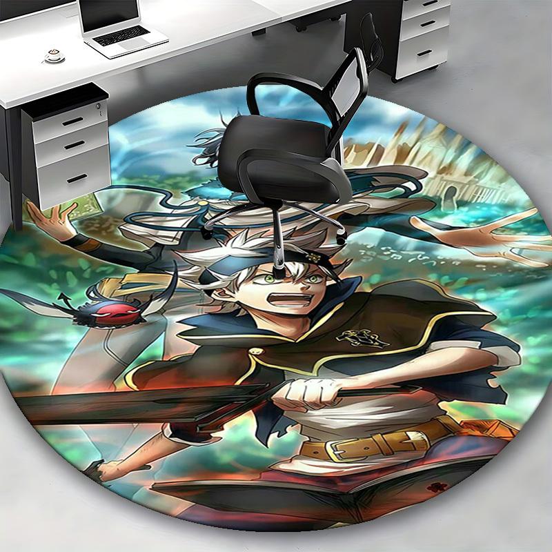 1pc Anime Design Round Carpet - Black Clover Characters for Office Chair Mat, Non-Slip Rug Suitable for Home Decor, Living Room, Bedroom