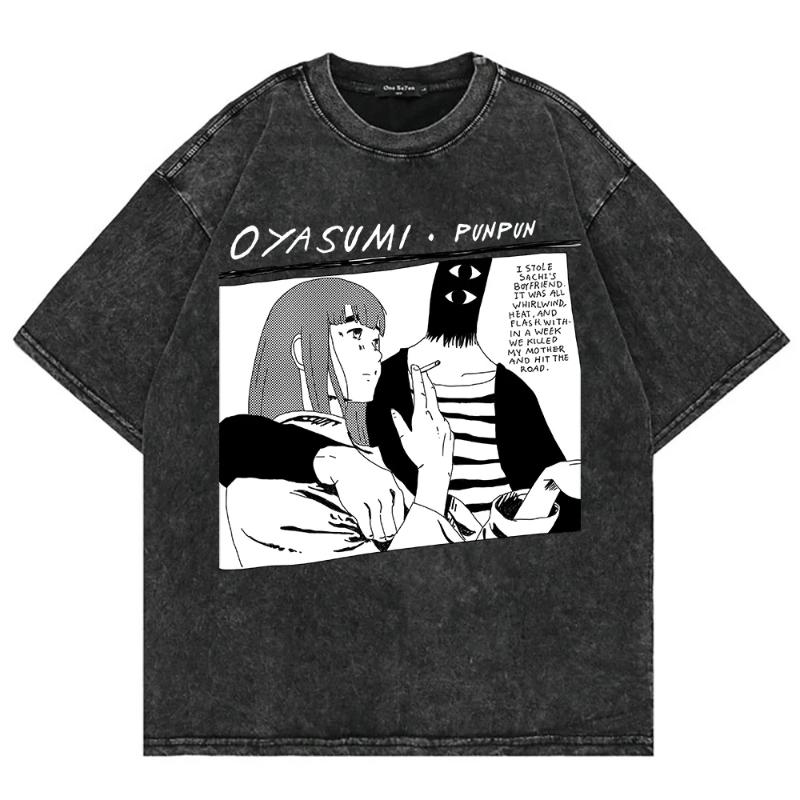 T-shirt Graphique GOODNIGHT PUNPUN pour Hommes Femmes Vêtements T-shirt Été Manches Courtes Hauts T-shirt en Coton Lavé Surdimensionné