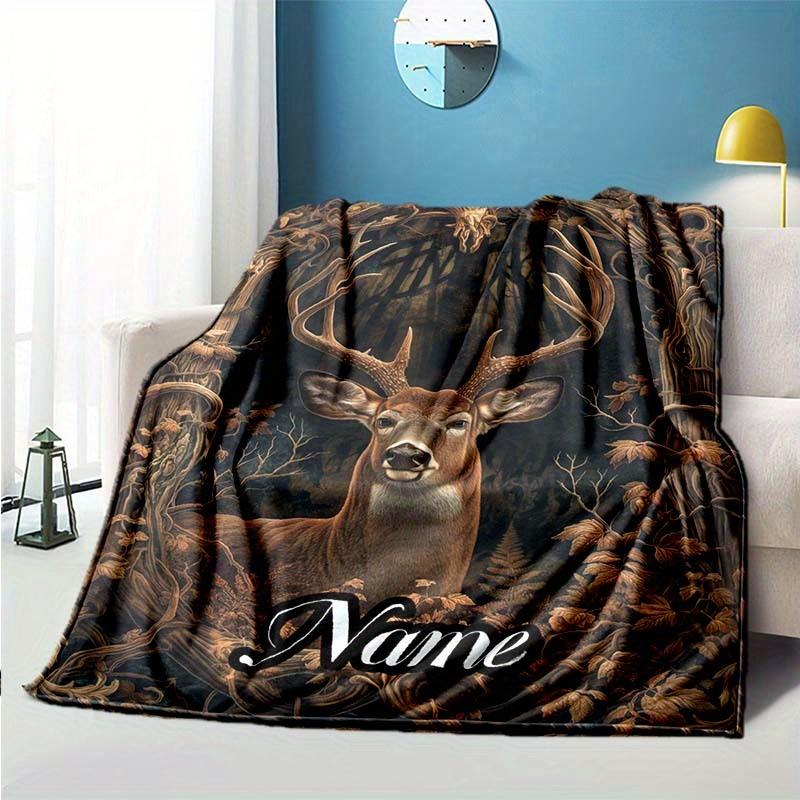 240Gm2 Deer Customize Your Name Outdoor Blanket Suitable For All Seasons Comfortable And Warm Soft Blanket Suitable For Travel Gifts For Relatives And