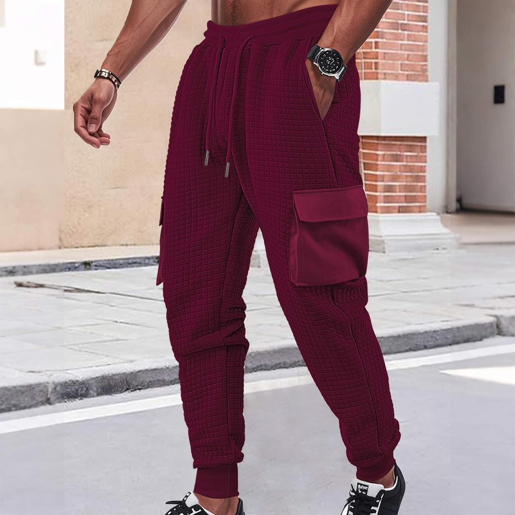 Men's Solid Color Workwear Jogger Ccasual Sports Plaid Outdoor Trousers