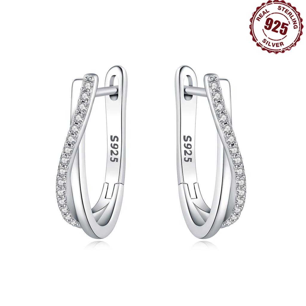 925 Silver Star Twisted Hoop Earrings For Women Fine Jewelry Versatile Birthday Party Gifts