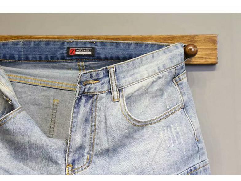 Men's Light Blue Slim Denim Shorts with Pocket and Contrast Trim