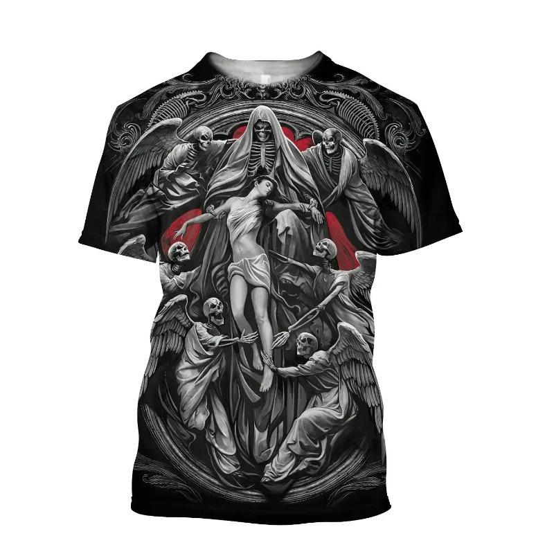 2025 Summer New Devil Satan Print T-shirt 3D Men Short Sleeved Tee Shirt Fashion Harajuku Hip Hop Casual Unisex Streetwear
