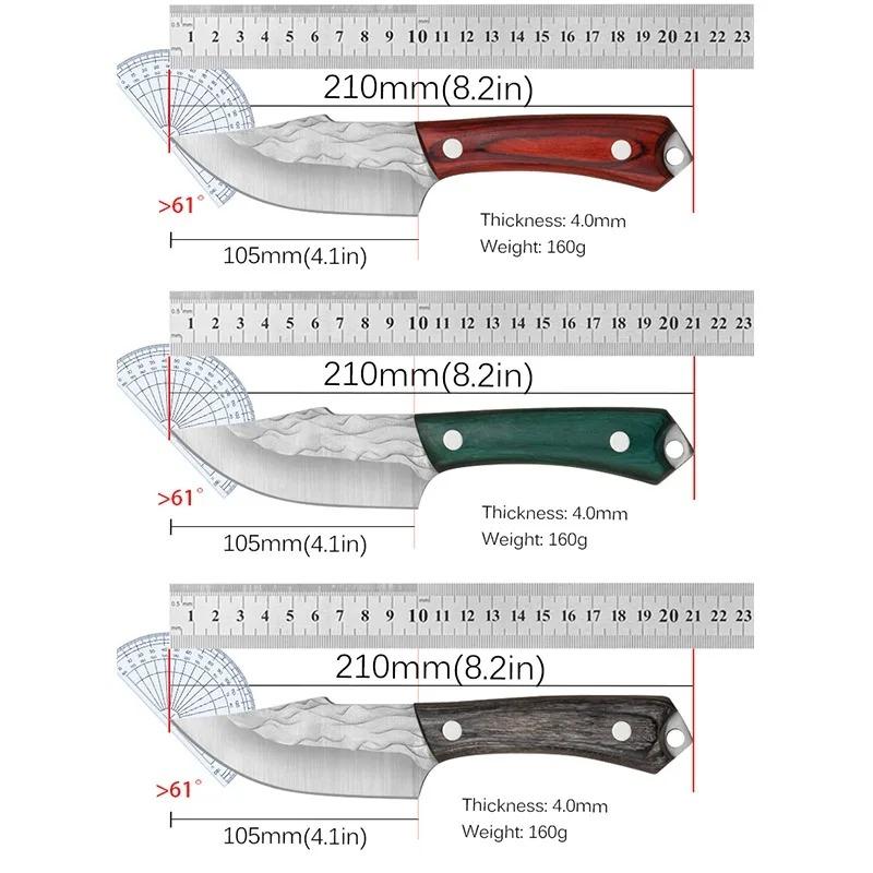 Stainless Steel Mongolian Meat Cleaver Forged Boning Knife Kitchen Slicing Knife Outdoor Portable with Cover