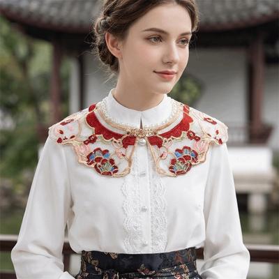Retro Elegant Hanfu Shawl Embroidery Floral Pattern False Collar Decorative Vintage Yunjian Round Neck Hanfu Outfit