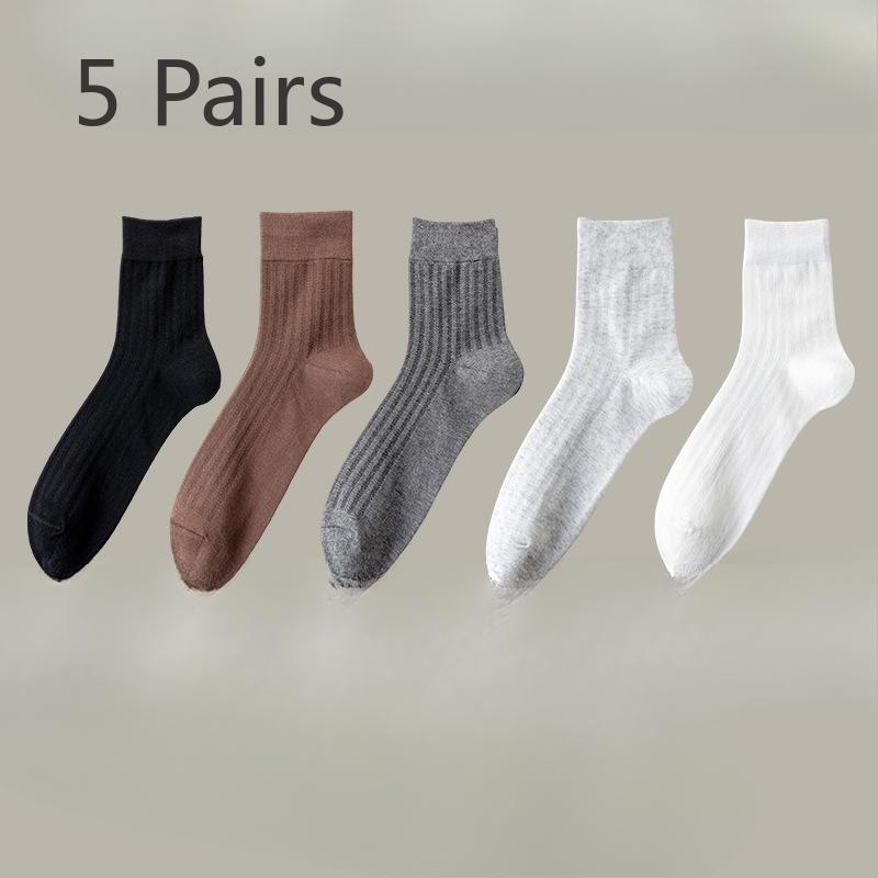5 Pairs of Men's Spring and Summer Pure Cotton Deodorizing Sweat Absorbing Boneless Antibacterial Breathable Cotton Socks