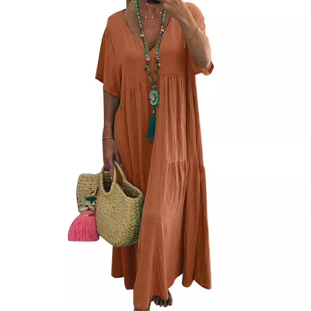 New V-Neck Irregular Multicolor Long Swing Dress - Available in Multiple Sizes