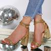 Luxury Gold Silver High Heels Sandals Women 2025 Summer Thick Heeled Ankle Straps Party Shoes Woman Plus Size 43 Open Toe Pumps