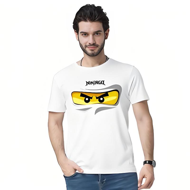 Asian Size Men Black Print T-shirt Ninjago Eyes White Ninja Zane Fanart Fanmade T-Shirt No-Cut Heat Transfer Print Cotton Tshirt