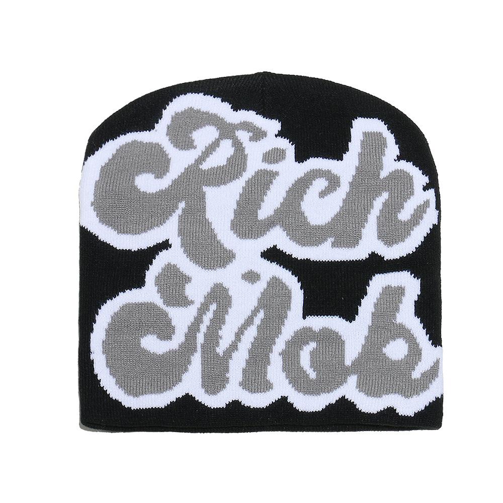 Temu Autumn and Winter New Knitted Pullover Hat Multi-color Letter Cold Hat Men's and Women's Wool Knitted Hat