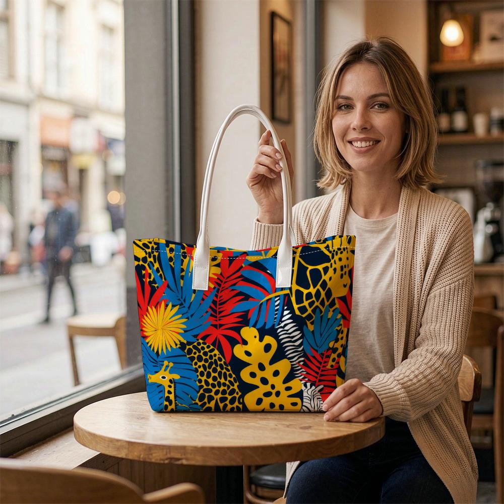 Tropical Animal Print Tote Bag Stylish Large Capacity Carry Handbag