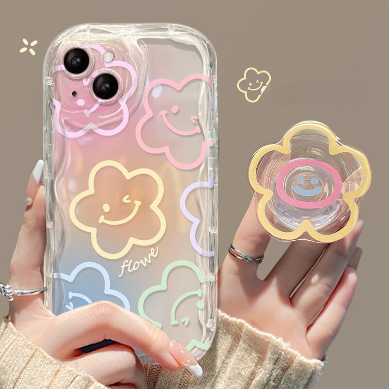 Floral Flower Bracket Case Cover for Samsung Galaxy S25 S24 FE S22 S23 Ultra Plus A56 A55 A35 A54 A15 A16 A17 5G Wavy Shell
