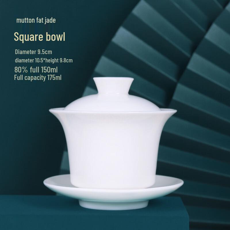 Chaxun Dehua Suet Jade Porcelain Gilded Gaiwan Tea Bowl