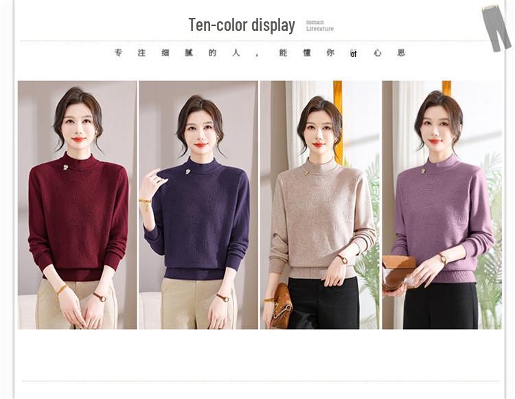 Autumn Thick Knit Lapel Sweater for Middle-Aged Women 50+