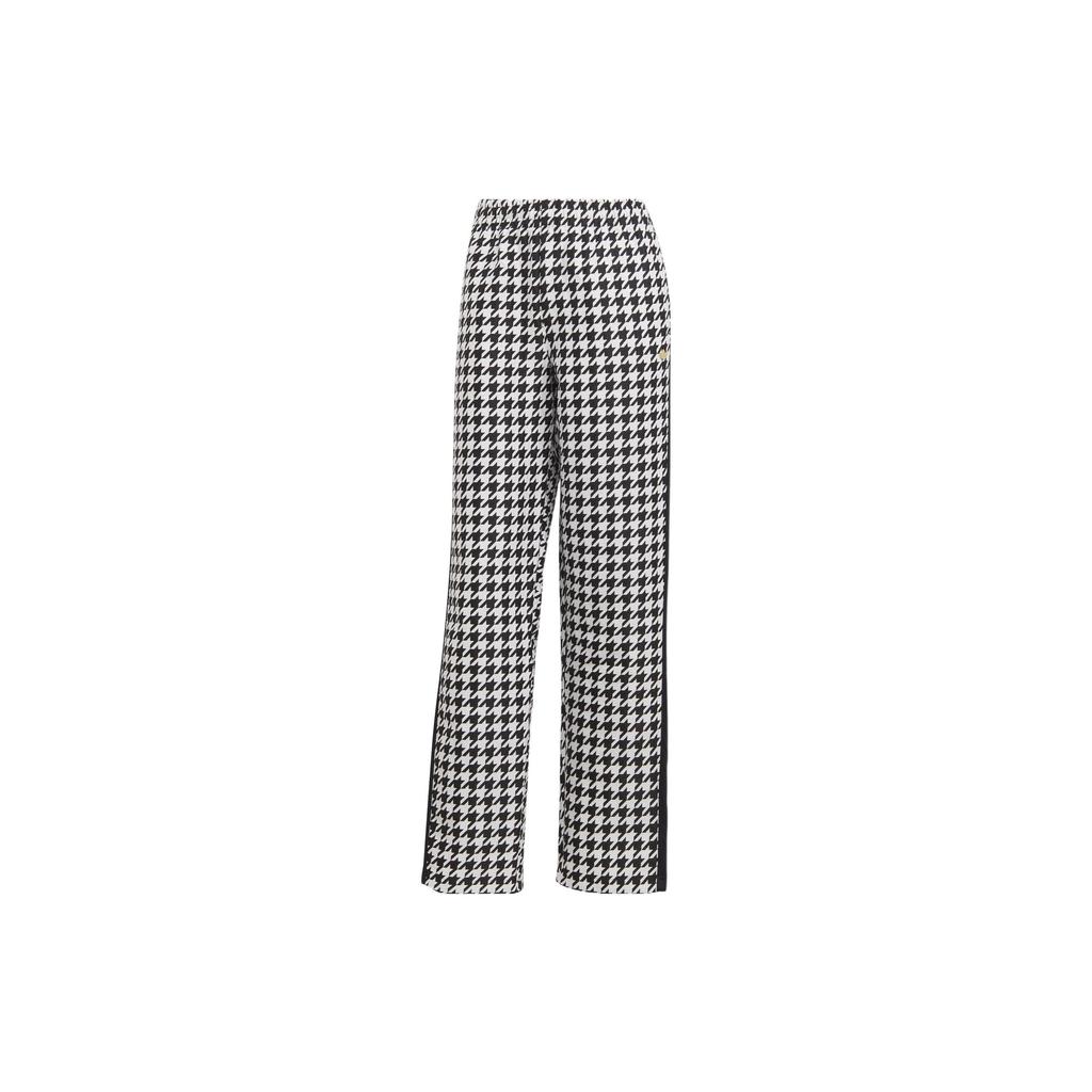 adidas Pantalones casuales rectos de cintura alta con bordado de pata de gallo y logo de trébol Originals para mujer, color negro y blanco, IB7715