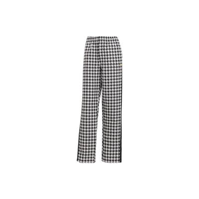 Pantalones casuales rectos de cintura alta con bordado de pata de gallo y logo de trébol Originals para mujer, color negro y blanco, IB7715